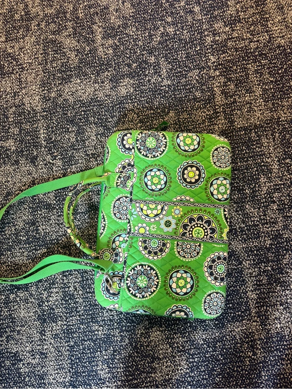 Vera Bradley Green Quilted Floral Crossbody Laptop Bag
